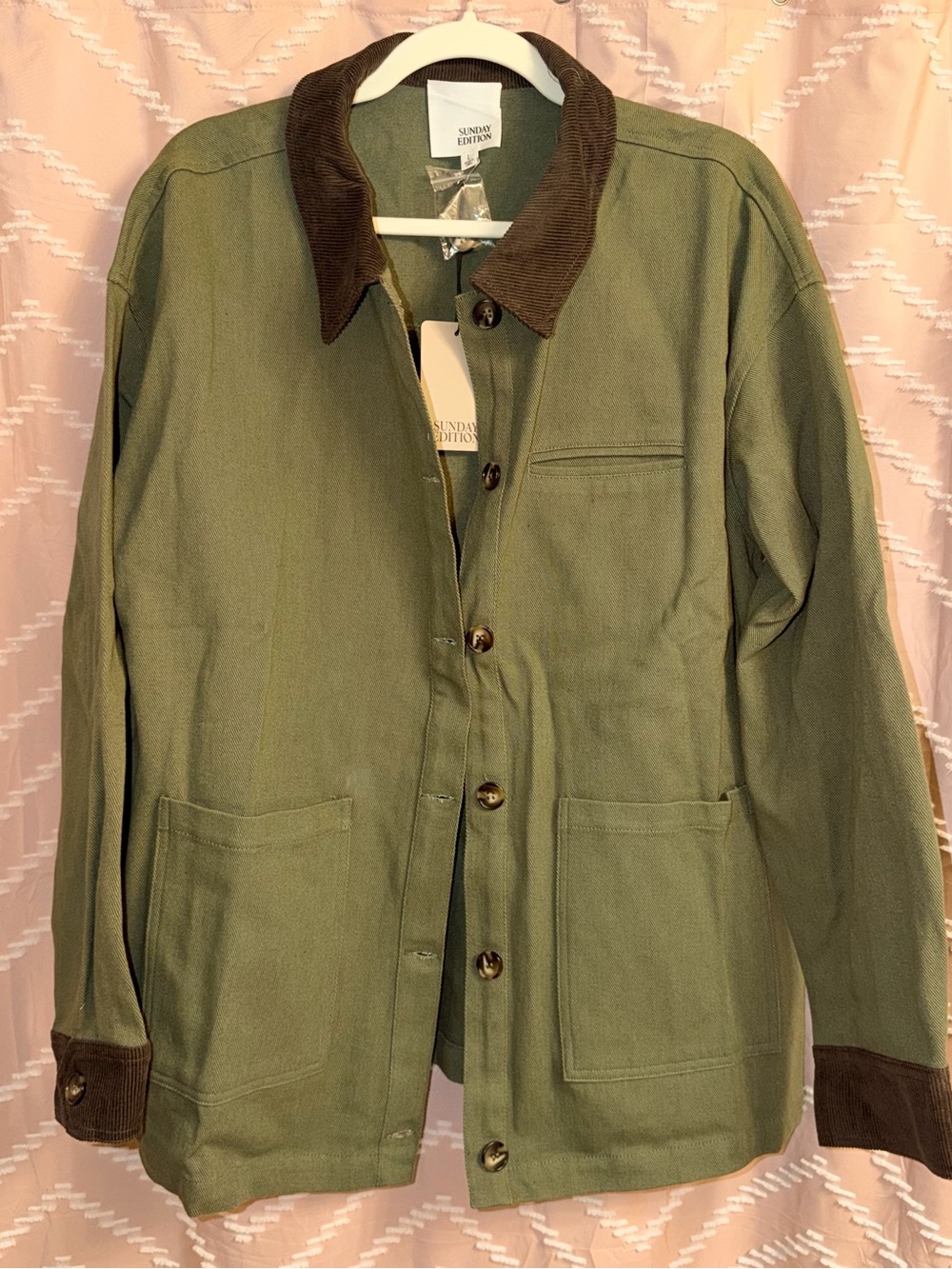Sunday Edition Olive Green Cotton Field Jacket with Brown Corduroy Collar - NWT